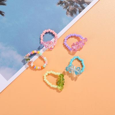 China Other Fashion Rice Geometric Creative Handmade Beads Woven Multicolor Elastic Beads Chain Rings for sale