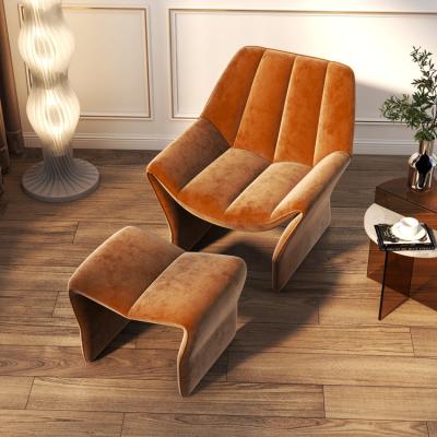 China Luxury Brown High Back Velvet Fabric Back Armchair Reclining Living Room Accent Single Sofa Chair With Stool for sale