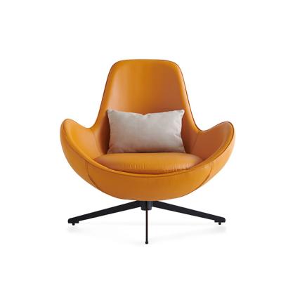 China Modern Leather Indoor Living Room Rotating Shell Shaped Chair Double Swivel Cushion Metal Leisure Living Room for sale