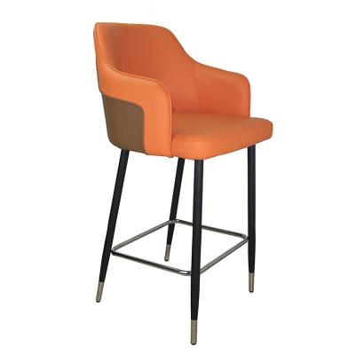 China High Quality Popular Modern Stable Bar Chair Leather Stable PU Bar Stool Orange Chair With Backrest For Dining for sale