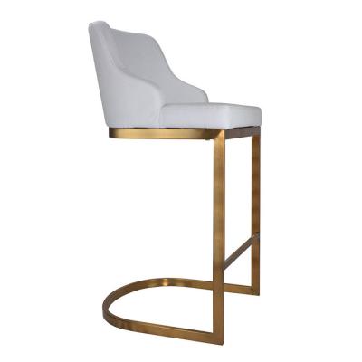 China Stable High Leg Frame Gold Bar Furniture Modern Design PU Back Barchair Club Counter Chair White Leather Bar Stools for sale