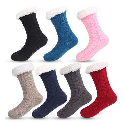 China Novelty Christmas Winter Holiday Faux Fur QUICK DRY Slipper Booties Woman Pilates Solid QUICK DRY Trampoline Non-Slip Fuzzy Socks with Silicone Grips for sale