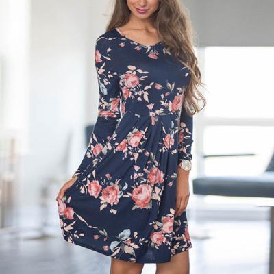 China Anti-Static Sale Hot Spring Print Dress Women Autumn Floral O Neck Splicing Plus Size Long Sleeve Dresses 5XL for sale