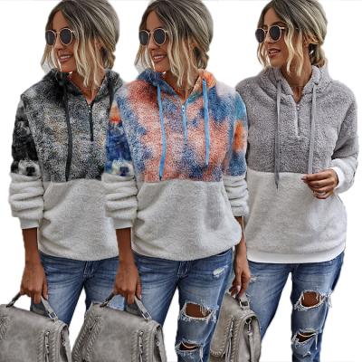 China Anti Wrinkle Tie Sleeve Hoodie Anti Wrinkle Patchwork Hoodie Long Drawstring High Quality Custom Dye Quarter Shear Fluffy Hoodies for sale