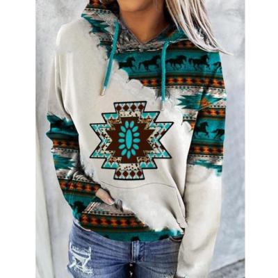 China 2022 Women Breathable Western Cowgirl Hoodie Vintage Aztec Pullover Sweats Casual Hoodies Plus Size Patchwork Oversized Sweatshirts for sale