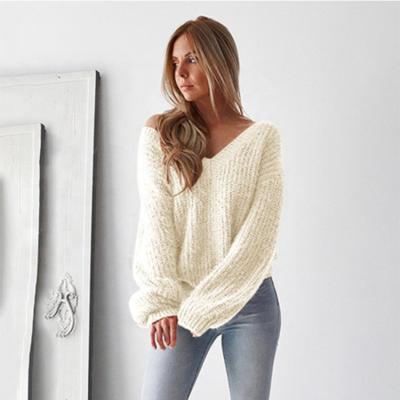 China Custom Fashion Logo Anti Wrinkle Sweater V Neck Backless Plus Size Knit Tops Women Knitted Winter Sweaters for sale