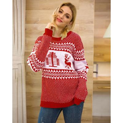 China Hot Sale Winter Christmas Anti Shrink Sweater Women Custom Knit Stripe Mujer O-Neck Ladies Sweaters for sale