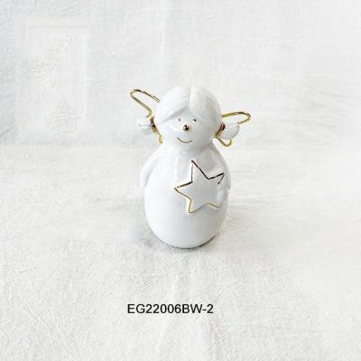 China Home Decorations Dolomite White Ceramic Christmas Angel With Golden Wings for sale