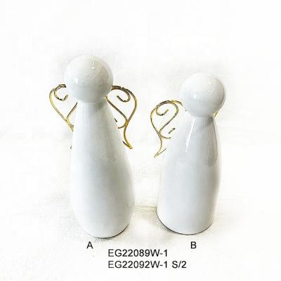 China White Ceramic Christmas Home Decorations Dolomite 2 Asted Tall Angel With Gold Color Wings for sale