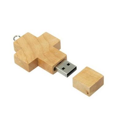 China Wooden Stick Cross Shape Customized USB Flash Drive With Logo for sale