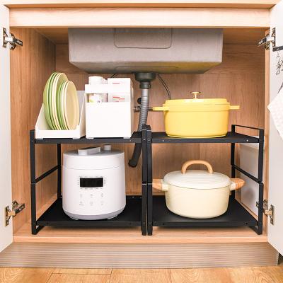 China Low MOQ Layered Kitchen Under Cabinet Organizer Sink Space Saving Rack Metal Under Sink Organizer for sale