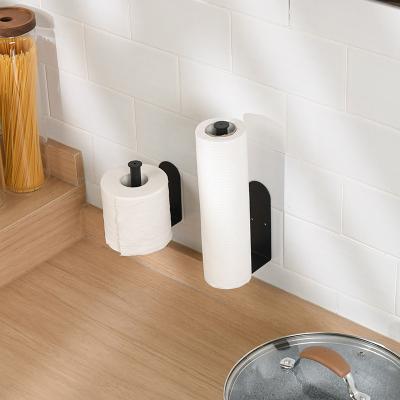 China Modern ODM/OEM Matte Black Paper Towel Holder Metal Kitchen Cloth Stretch Roll Self Adhesive Paper Holder for sale