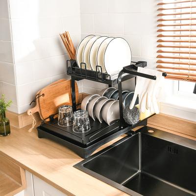 China Customized Sustainable Kitchen Dish Storage Racks Stainless Steel Sink Organizer 2-Tier Dish Drain Rack for sale