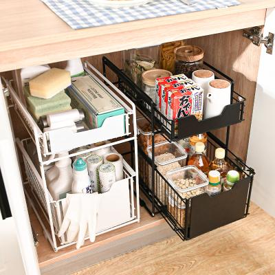 China Amazon Top Selling Sideboard Rack 2-Tier Sustainable Space Saving Pull Out Drawer Rack For Cupboard for sale