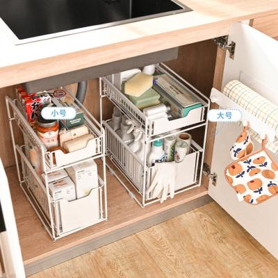 China Low MOQ Modern Kitchen 2-Tier Metal Under Sink Storage Rack Pull Out Cabinet Organizer for sale