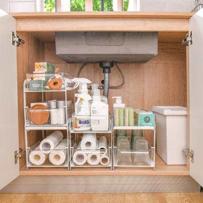 China Modern Customized Multifunctional Kitchen Storage Rack Office Sliding Rack Metal Under Sink Organizer for sale