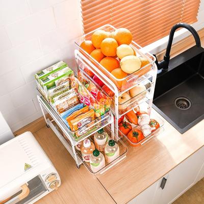 China 2022 Modern Hot Selling 3-Tier Buffet Organizer Shelf Sliding Fruit Basket Holder Under Sink Rack Organizer for sale