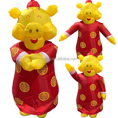 China Summer Animal Inflatable Inflatable Kids Boys Costume Mascot Costume Gold Pig Costume Cartoon Cosplay Costumes Cosplay Festival Funny Explosion Costume For Adult for sale