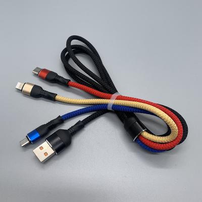 China Hot Selling High Quality Mobile Phone 3 in 1 Fast Charging Braid QC3.0 3A USB Cable Data Cable For Apple Samsung Millet Phone for sale