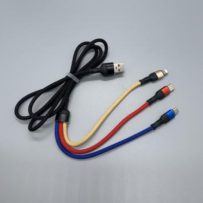 China New Mobile Phone Metal Shell Type C Data Cable Micro 3 In 1 Fast USB Charger Cable Line for sale