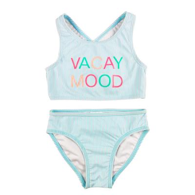 China Fashion Letter Printing Children's Swimwear Kids Babies Breathable Bikini Set With Cross Back for sale