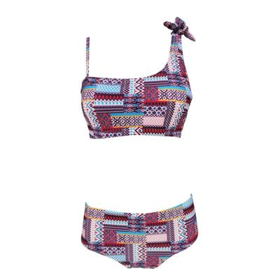 China Antibacterial fashion solid asymmetrical one shoulder plaid swimwear women thong bikini set swimsuit for sale