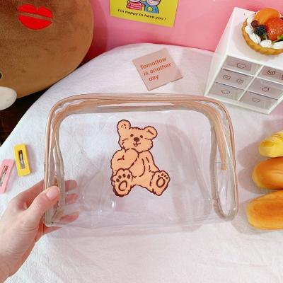 China Clear Make Up Bag Cute Bear Printing Clear Cosmetic Cases PVC Makeup Bag Organizer Waterproof Travel Bag for sale