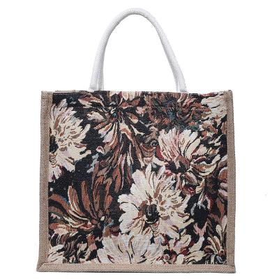 China Causal Vintage Canvas Tote Bags Ladies Large Shoulder Bags Landscape Oil Painting Elegant Handbags Women Shoulder Bags for sale