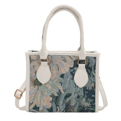 China Large Ladies Daily Used Casual Oil Painting Style Tote Bags Flower Luxury Fashion Handbags Contrast Color For Women for sale