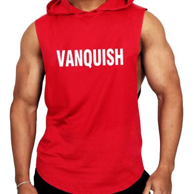 China Custom men muscle wear gym fitness singlet bodybuilding logo sleeveless anti-pilling hooded tank top for sale