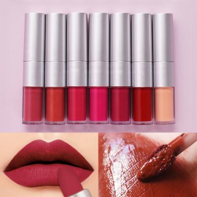 China Custom Lip Makeup 7 Colors Velvet Matte Waterproof Lipstick Cruelty Free 2 in 1 Lip Gloss for sale