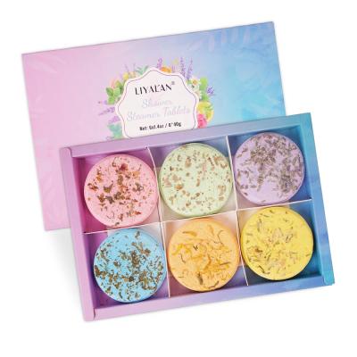 China Custom Vegan Scent Shower Bomb Lasting Natural Aromatherapy Bath Sets Organic Shower Steamers Tablets for sale