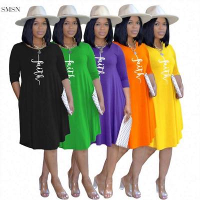 China Women's Long Lady Elegant Girl Dresses Casual Dresses 2021 Anti-static High Quality Pure Color Letter Sleeve for sale