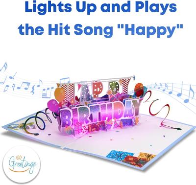 China LED Light 3D Pop Up Greeting Card For Birthday CMYK Color 14.8×21cm Size for sale