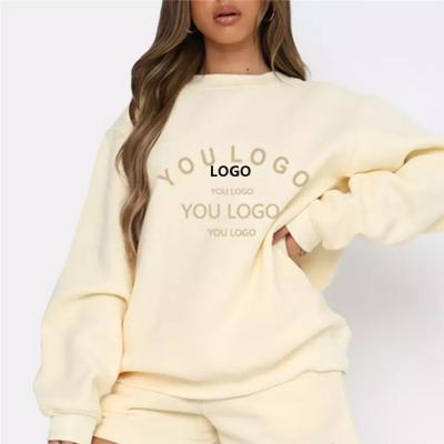 China Custom Logo Women Athletic Ribbed Crew Neck Loose Sweatshirt Anti-Wrinkle Longer Drop Shoulder Sleeve Fleece Cotton Hoodies for sale