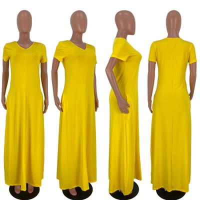 China 2022 Anti-Static Wholesale Casual Long Dress Plain Color Stretchy Ladies Plus Loose Women Elegant Maxi Tunic Dresses Summer Size Clothing for sale