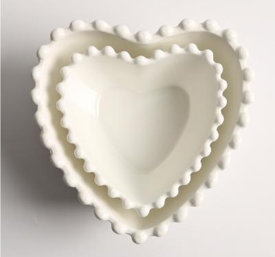 China Japan style heart shaped ceramic soy sauce dipping bowls with heel pads for snack sushi fruit appetizer dessert. 3 inches for sale