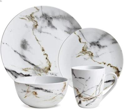 China Sustainable White Marble Design 16-Piece Dinnerware Set, Service for 4. for sale