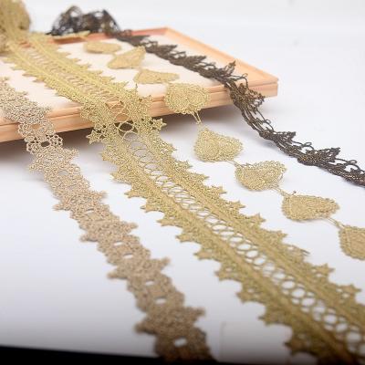 China Gold Water Soluble Lace Trims Flower Embroidery Lace Ribbon For Garment Stage Accessories Wedding Wrap Home Decorations for sale