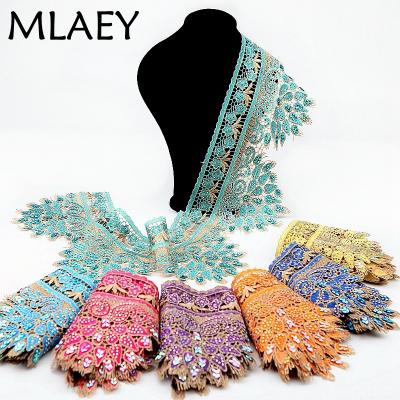 China High Quality Mlaey Lace Trim Embroid Lace Fabric DIY Craft&Sewing Gold Hot Drilling Swiss Dress Apparel Accessories for sale