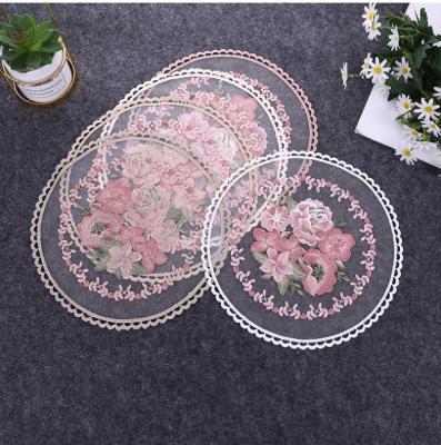 China Home Improvement Sustainable Embroidery Decoration Pastry Mat Round Table Place Mat Lace Rhombus Fancy Mold Water Soluble Lace for sale