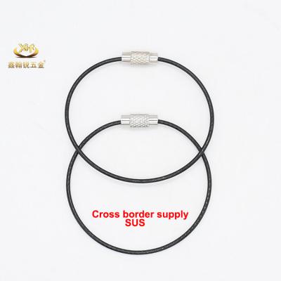 China Wholesale Stainless Steel Wire Xinhanrui Black Coated 150mm Stainless Steel Cable Keychain for sale