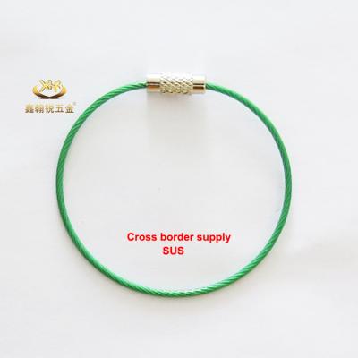 China Stainless Steel Wire Xinhanrui Green Cable Key Ring Wire Rope Keychain For Luggage Tag Souvenir for sale