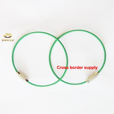 China Stainless Steel Wire Xinhanrui Factory Green 150MM Stainless Steel Cable Wire Rope Key Chain for sale