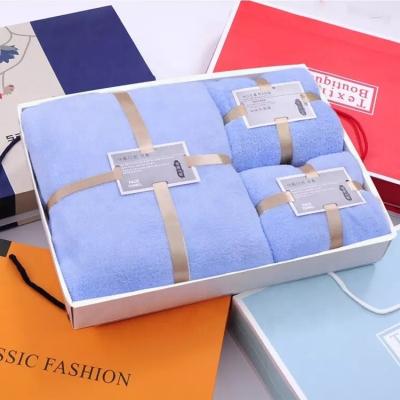 China Viable Wholesale 2 Pcs Thick Gift Bags Custom Logo Coral Fleece Multicolor Soft Microfiber Bathroom Towel Sets for sale