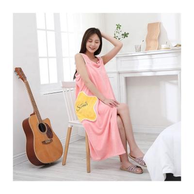 China Quickly Sustainable Soft Drying Women Dress Towel Coral Fleece Microfiber Bath Skirt Bathrobe for sale