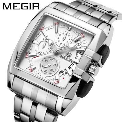 China Megir 2018 Automatic Date Square Stainless Steel Calendar Quartz Sports Chronograph Men's Military Wrist Watch Relogio Masculino for sale