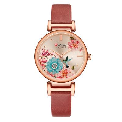 China Newest CURREN 9053 Water Resistant Women Single Flower Dial Watches Business Quartz Ladies Dress Single Strap Wrist Watch for sale