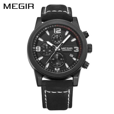 China Megir Alarm 2021 2026 Men Quartz Watches Fashion Brand Leather Band Luxury Watch for sale