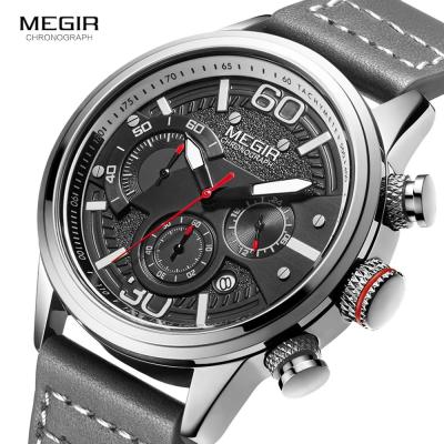 China Auto date Megir 2021 2110 brand quartz watch chronograph fashion leather belt waterproof watches for men for sale